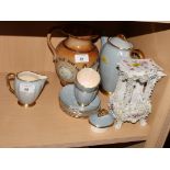 A Royal Doulton commemorative jug (chip to rim), a Carlton ware grey and gilt part coffee set and