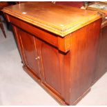 A Victorian mahogany chiffonier base, fitted frieze drawer and lower cupboard enclosed two arched