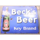 An enamelled "Beck's Beer" advertising sign, 27" x 33"