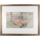 Elspeth Ann Little: watercolours, figure on a barge, signed and dated 1931, 11 1/2" x 19", a