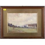 W Maliphant: watercolours, landscape with figure, "View of the Garden Mountain Breconshire",