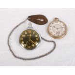 A Jaeger le Coultre chrome cased military issue pocket watch with black enamel dial and subsidiary