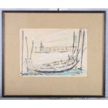 A watercolour sketch, gondolas, indistinctly signed and dated (19)65, 8" x 11"