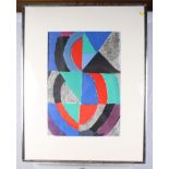 Sonia Delaunay: a coloured print, abstract composition, 21" x 15", in silvered frame