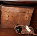 A pair of French military issue binoculars by Lecombe, leather grips and fitted leather case