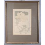 J Foord: nine coloured botanical prints, various, and an oil painting, pink roses in a bowl,