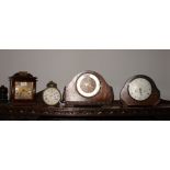 Two mid 20th Century oak cased mantel clocks, a Georgian design bracket clock and an Ansonia