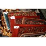 Six Chinese pierced and carved gilt wood panels, various