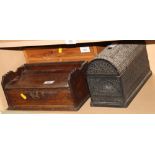 A 19th Century Indian carved ebony stationery box with domed cover, 10 1/2" wide, a pine