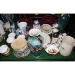 A Venetian green glass model bird, a Royal Albert harlequin teaset and other items of decorative