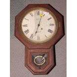 A Victorian wall clock in glazed case, 36" high, and a 19th Century drop dial wall clock (for