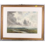 Wycliffe Eggington: watercolours, landscape, "A Stormy Day - Dartmoor", 10" x 14", in gilt frame