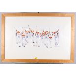 Mary Ann Rogers: a pencil signed limited edition coloured print of a group of foxhounds, "