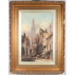 Wallen: a pair of 19th Century oil paintings, street scenes in Bruges and Antwerp, 17" x 11", in