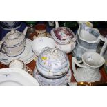 Two 19th Century relief moulded jugs, two other jugs, a Castleford teapot, a lustre decorated teapot