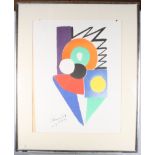 Sonia Delaunay: a coloured print, abstract composition, signed and dated '71, 21" x 15", in silvered