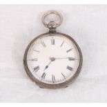 A Victorian silver cased open faced key wind fob watch with white enamel dial