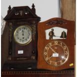 A late 19th Century mantel clock in glazed stained pine case decorated gilt metal mounts and an