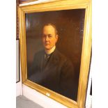 T Moffat: oil painting, portrait of an Edwardian gentleman, 25" x 31", in gilt frame (relined)