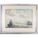 Arthur Henry Knighton Hammond: watercolours, extensive landscape with cattle in foreground,