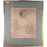 A mid 19th Century pastel, portrait of a seated lady, 13" x 11 1/2", in gilt frame