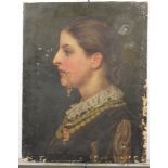 A 19th Century oil on canvas, portrait of an unknown girl with lace collar, unframed, a similar