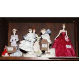 Five Coalport china figures, "Grande Finale", "Nell Gwynne", "Louisa at Ascot", "The Boy", "Visiting