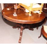 A Victorian mahogany circular tilt top dining table, on carved tripod base, 40" dia