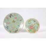 A Canton porcelain plate enamelled flowers and butterflies, 8" dia, and a similar plate, 6" dia