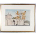 V Ponsonby: a set of three watercolours, views of buildings and beached rowing boat, 12" x 16", in