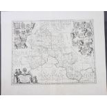 An early 18th Century black and white engraved map of Oxfordshire by Gerrard Valk & Peter Schenk, in