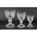 A part suite of Val St Lambert "Yale" drinking glasses with diamond cut bowls and flared octagonal
