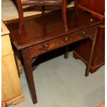 A George III mahogany side table, fitted frieze drawer, on square chamfered supports