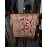 A Victorian beadwork panel adjustable firescreen, on gilt tripod base