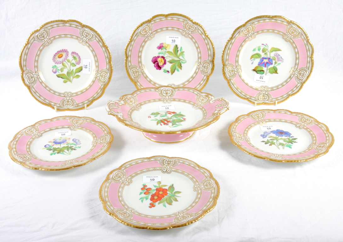 A 19th Century Granger & Co bone china part dessert service with floral and gilt decoration (6+1)