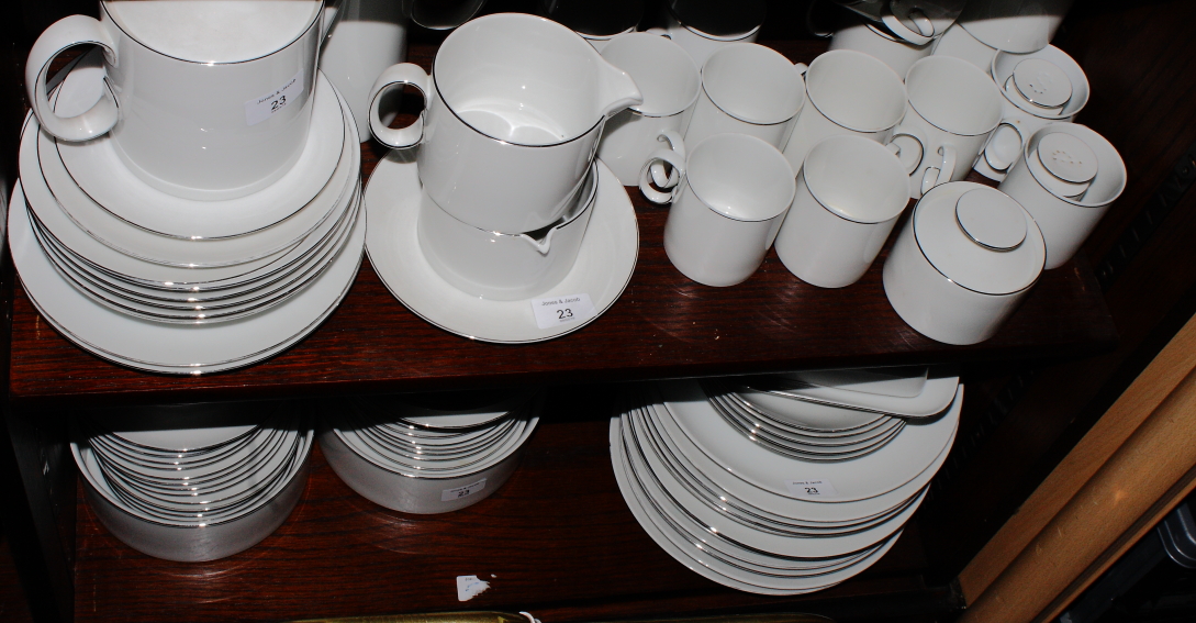 A Thomas white porcelain dinner service decorated silvered edges, 100 pieces approx