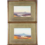 G Miller: a pair of bodycolour studies, moorland scenes with lakes, 4 1/2" x 7", in gilt mounts, and