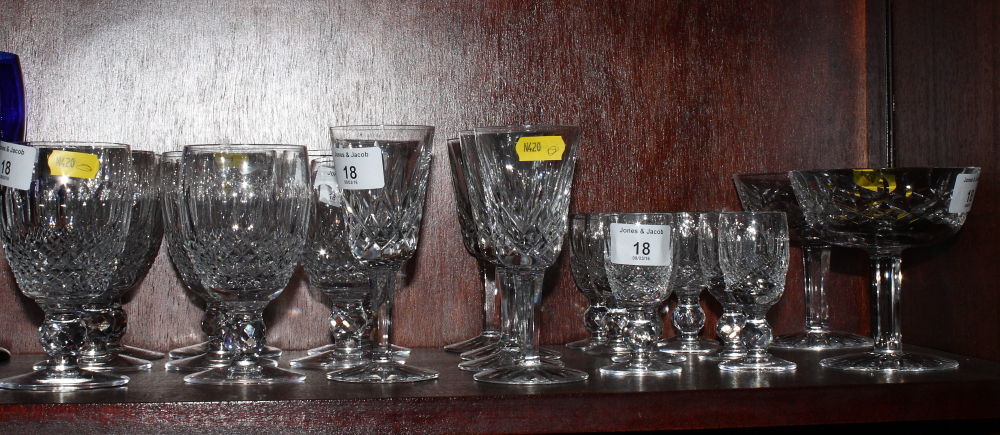 A set of eight Waterford "Colleen" sherries, eight matching liqueurs, five "Lismore" sherries and