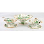 An early 19th Century Spode "Bamboo" pattern green and gilt decorated dessert dish, a pair of