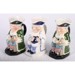 Three modern Toby jugs, various designs, 9" high