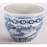 A Chinese blue and white jardiniere with landscape decoration, 12 1/2" dia