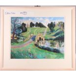 Josephine Trotter: a pencil signed coloured print of Oxford Bridge, Stowe Landscape Gardens, 21" x