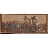 A quantity of part sets of Stuart Crystal, other drinking glasses, three decanters and a water jug