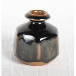 A St Ives studio pottery stoneware octagonal bottle vase with oil spot glaze, 4 3/4" high