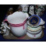 A Copeland & Garrett toilet jug (restored), a Royal Doulton mug decorated floral panels, a seated