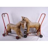 Two mid 20th Century gold plush push-along toy horses and two similar dogs