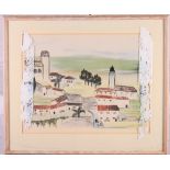 Gail Elton Mayo: a coloured print, Spanish buildings, in limed frame, a set of five "Cries of