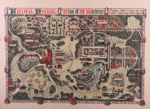 An early 20th Century coloured map and plan of the grounds of Friar Park Henley on Thames by Alan