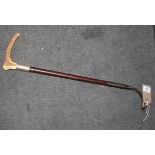 A George V woven leather riding crop with silver mounted stag antler handle by Swaine & Adeney