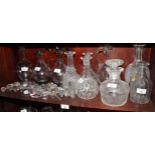 Ten decanters, various, and assorted stoppers